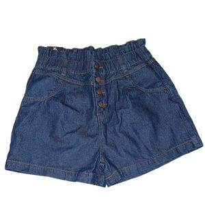 NWT | Paper Bag Waist Denim Shorts with Button Fly | Size XL